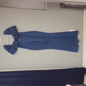 FASHION NOVA denim jumpsuit bell bottom keyhole L stretch